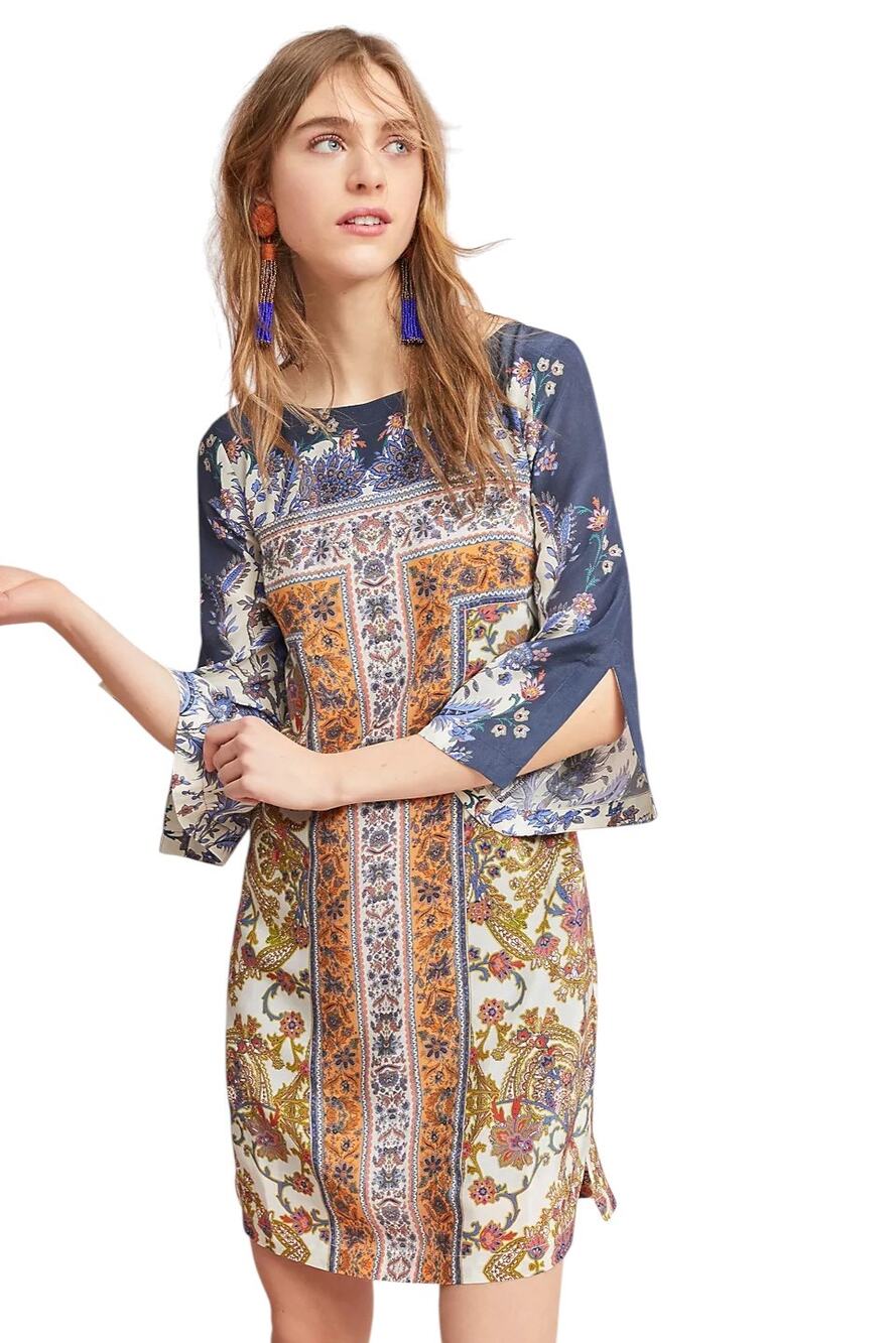 Maeve by Anthropologie Barcelona Tunic Dress Womens 0 Multicolor Floral Silk